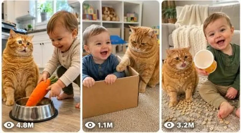 Chubby Orange Cat and Toddler Comedy Video Prompts — 2
