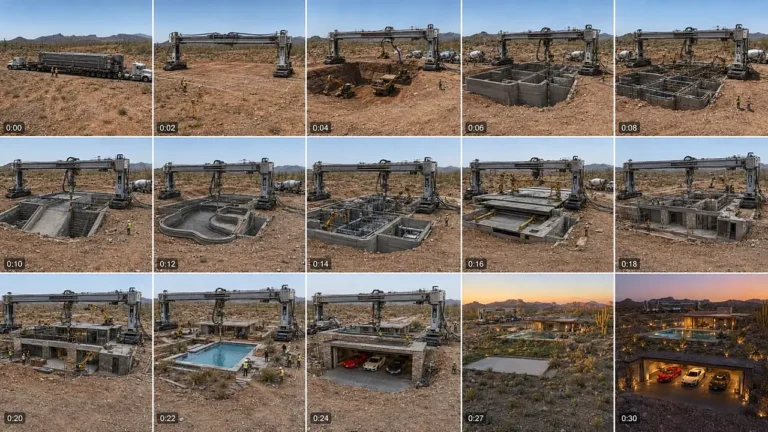 Giant 3D Machine Builds a Luxury House Timelapse Prompt — 2