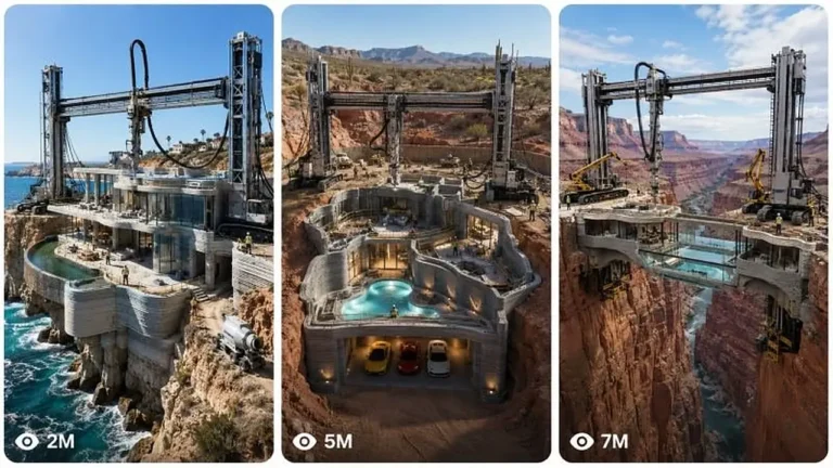 Giant 3D Machine Builds a Luxury House Timelapse Prompt — 3