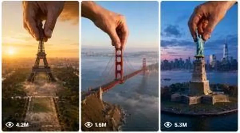 Giant Hand Places World Landmark Video Prompt — 2