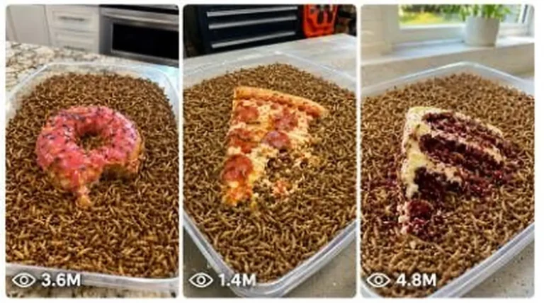 Mealworms vs Food Macro Timelapse Video Prompt — 2
