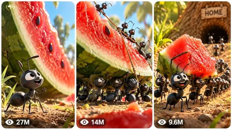 Miniature Ant Colony Giant Food Adventure 3D Prompt — 2