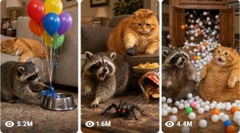 Raccoon vs Orange Cat Prank War Video Prompt — 2