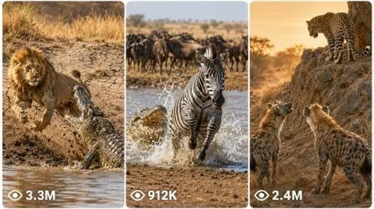 Thirsty Lion vs River Crocodiles Wildlife Survival Prompt — 1
